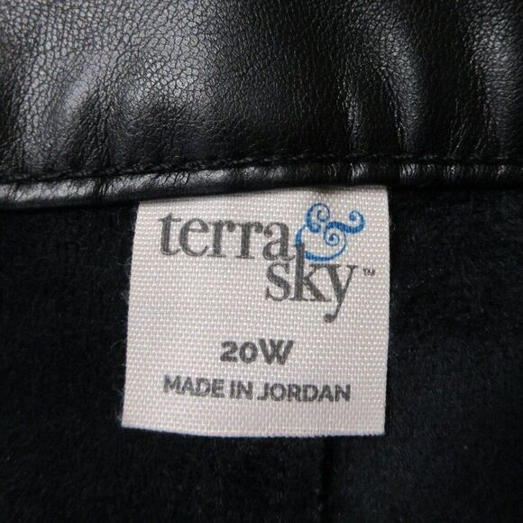TERRA & SKY Black Faux Leather Midi Skirt Plus Size 20W High Rise Front Slit NWT - Picture 5 of 13
